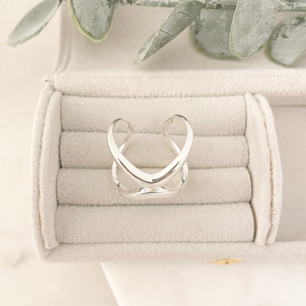 925 Sterling Silver Chunky Ring Silver Statement Ring Large Geometric Ring - Picture 5 of 9